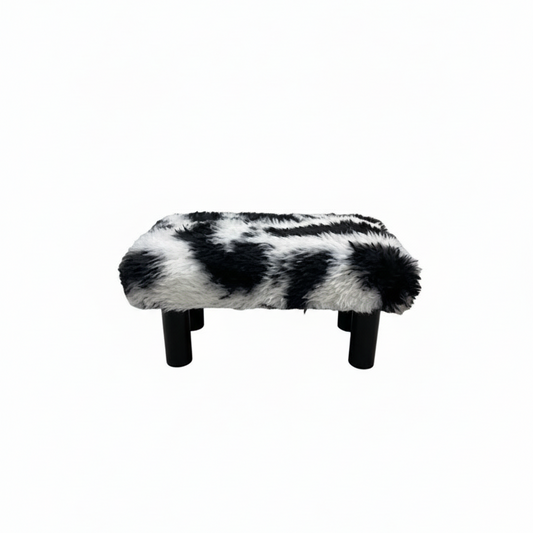 Handmade wooden footstool plush faux Cow Print