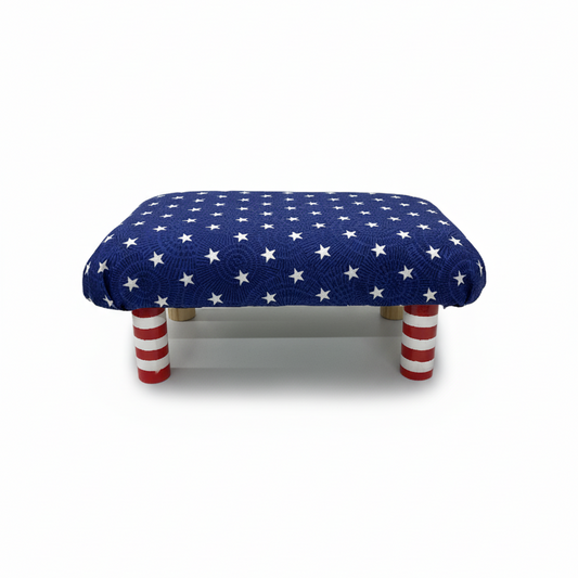 Handmade Wooden Footstool – Blue Stars (Natural or Red/White Stripe legs)