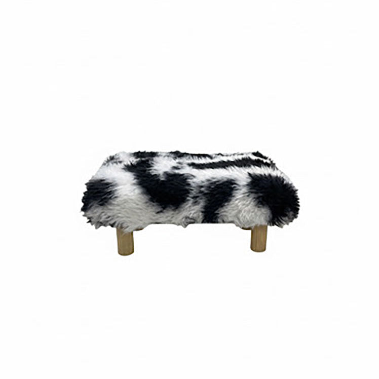 Handmade wooden footstool plush faux Cow Print