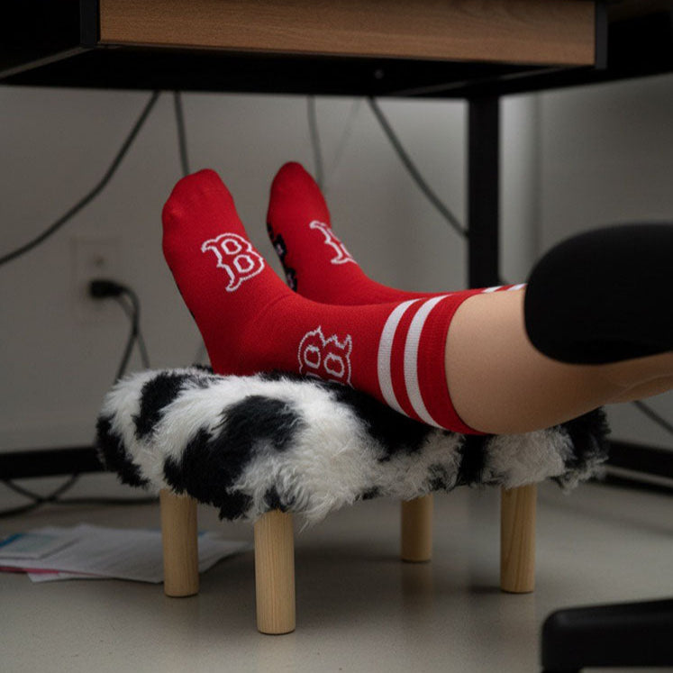 Handmade wooden footstool plush faux Cow Print