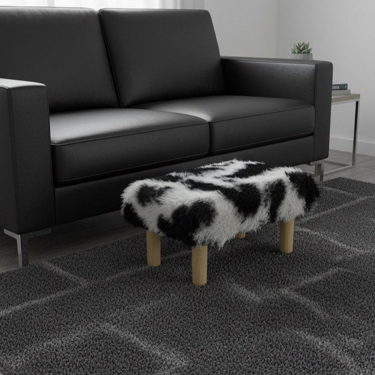 Handmade wooden footstool plush faux Cow Print