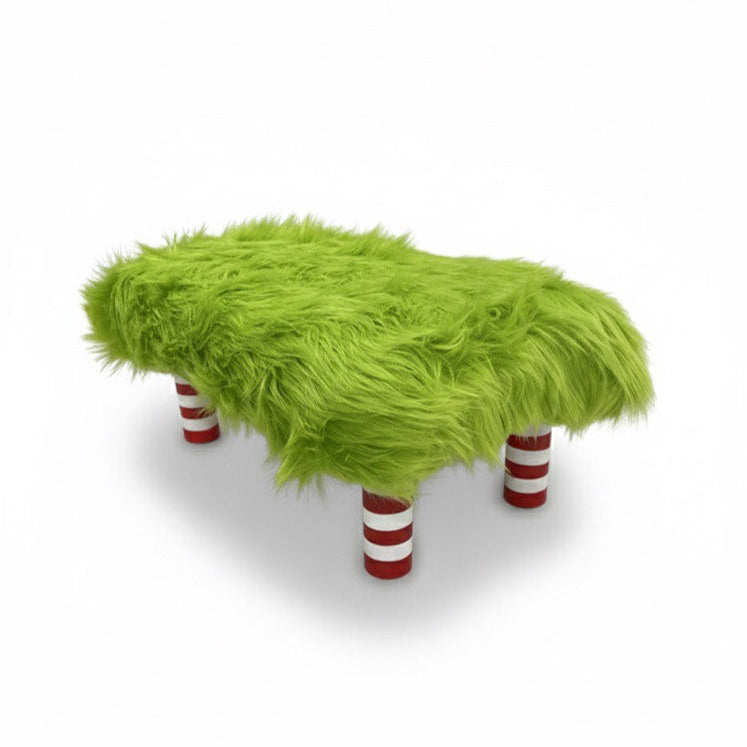 Whimsical Lime Green grouchy Holiday Footstool – Candy Cane stripe Legs