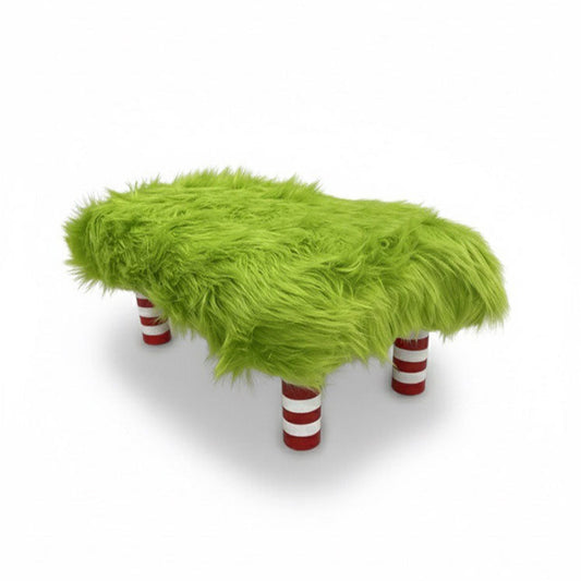 Whimsical Lime Green grouchy Holiday Footstool – Candy Cane stripe Legs