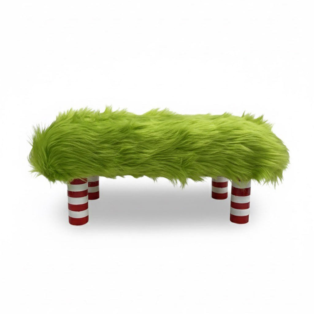 Whimsical Lime Green grouchy Holiday Footstool – Candy Cane stripe Legs