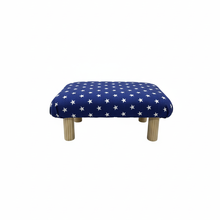 Handmade Wooden Footstool – Blue Stars (Natural or Red/White Stripe legs)