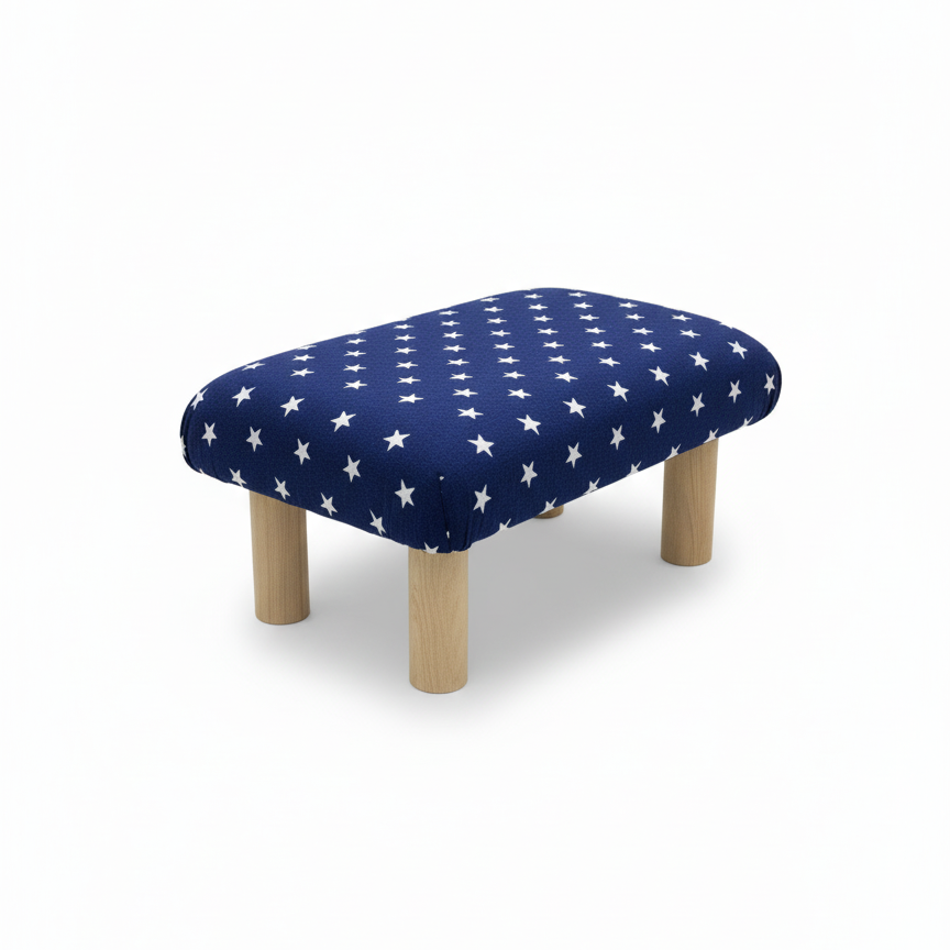 Handmade Wooden Footstool – Blue Stars (Natural or Red/White Stripe legs)