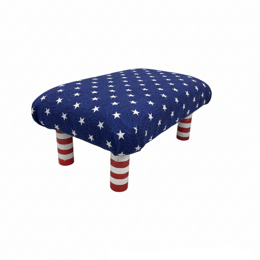 Handmade Wooden Footstool – Blue Stars (Natural or Red/White Stripe legs)