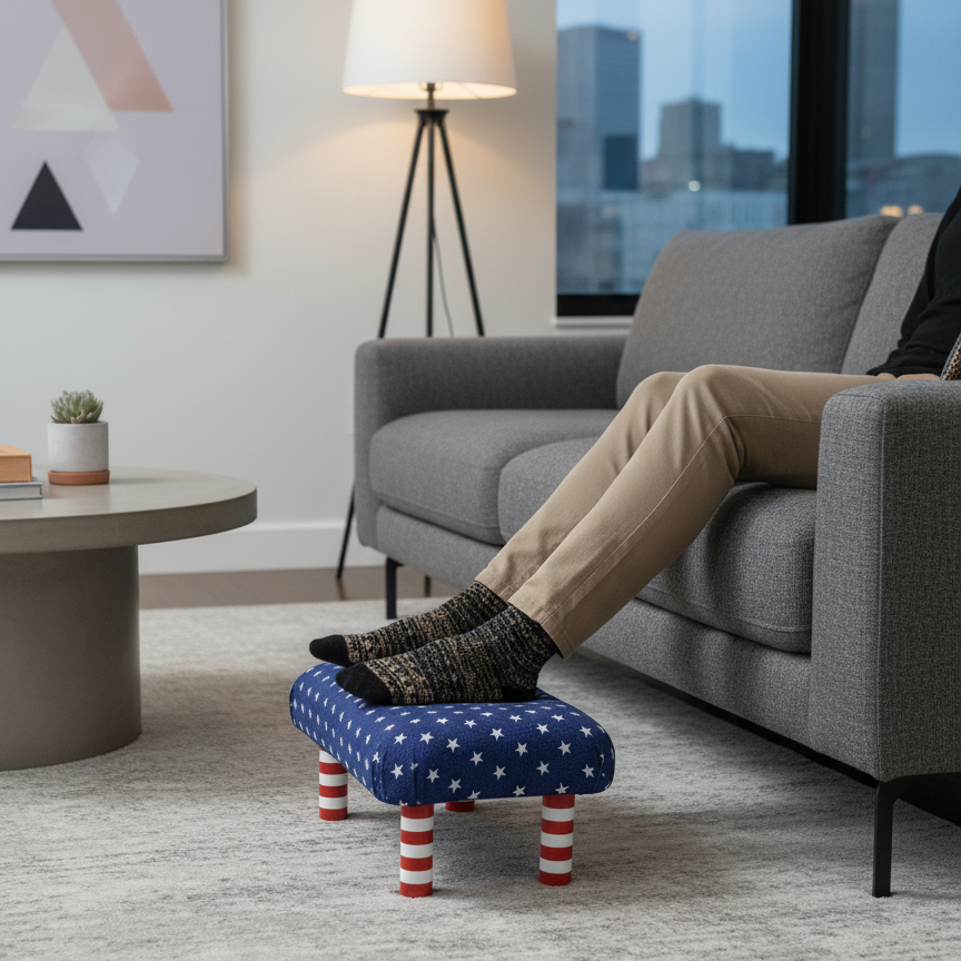 Handmade Wooden Footstool – Blue Stars (Natural or Red/White Stripe legs)